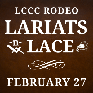 Western-themed lariat and lace imagery promoting the LCCC Lariats-n-Lace fundraiser in Cheyenne, Wyoming.
